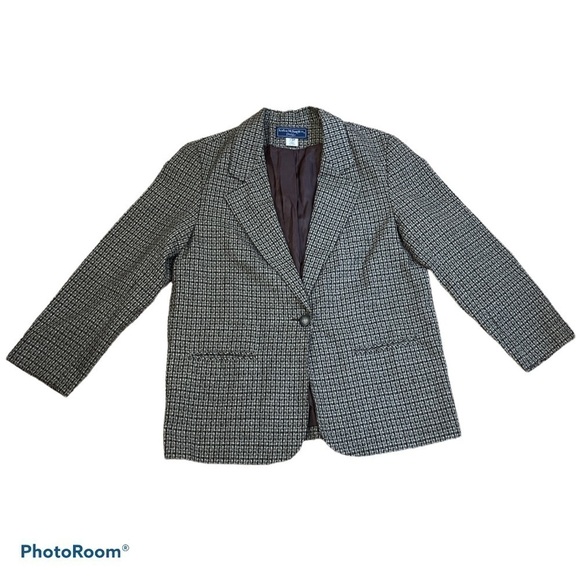 Vintage Norton McNaughton Petite Blazer  12P Brown Black Houndstooth Career - Picture 1 of 6